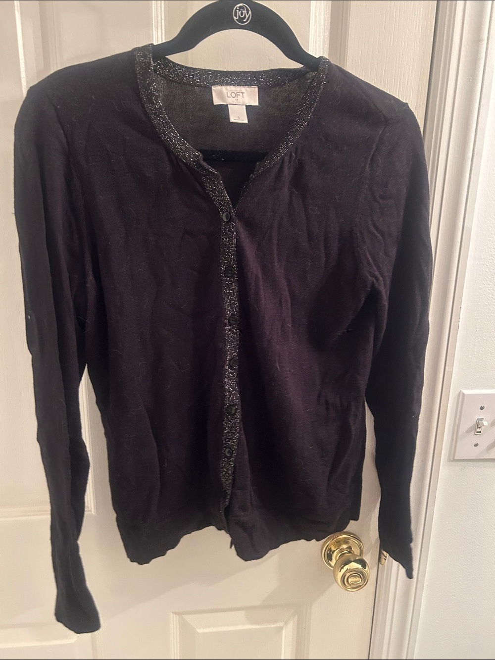 LOFT Black Cardigan with Sparkle Trim